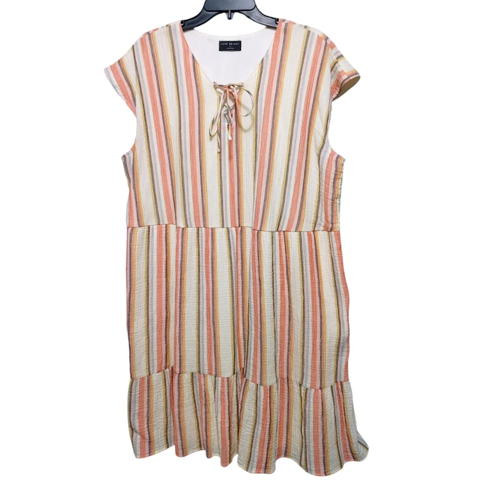 Lane Bryant Colorful Striped Lace-Up Neck Swing Dress Women's Plus Size 16 - Picture 10 of 10
